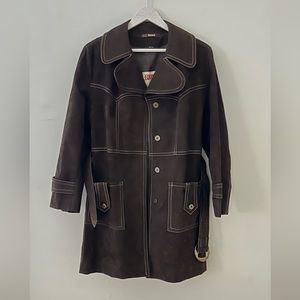 Vintage Equinox by Street Fleet Cocoa Light Stitch Detail Belted Trench 70s